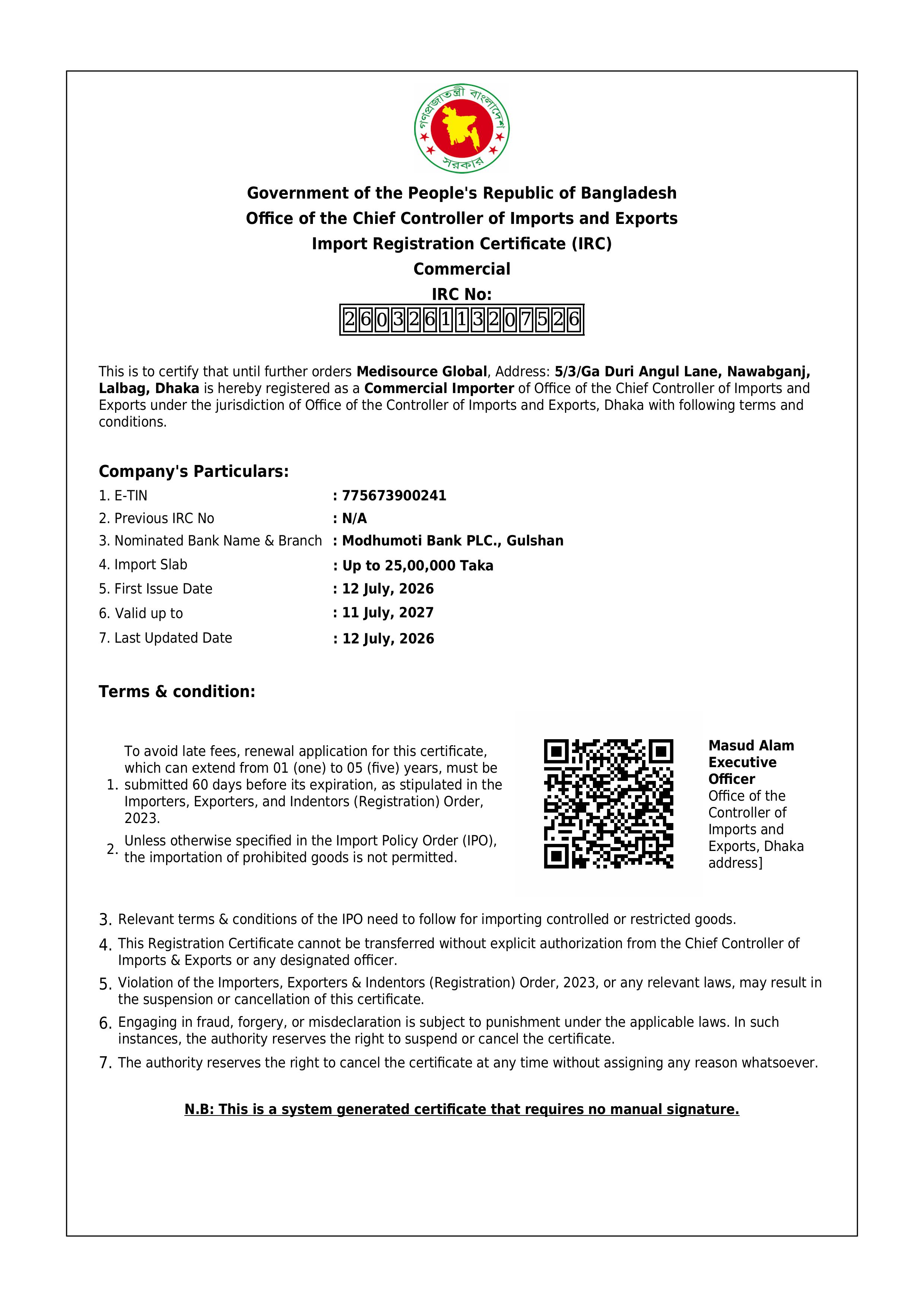 IRC Certificate